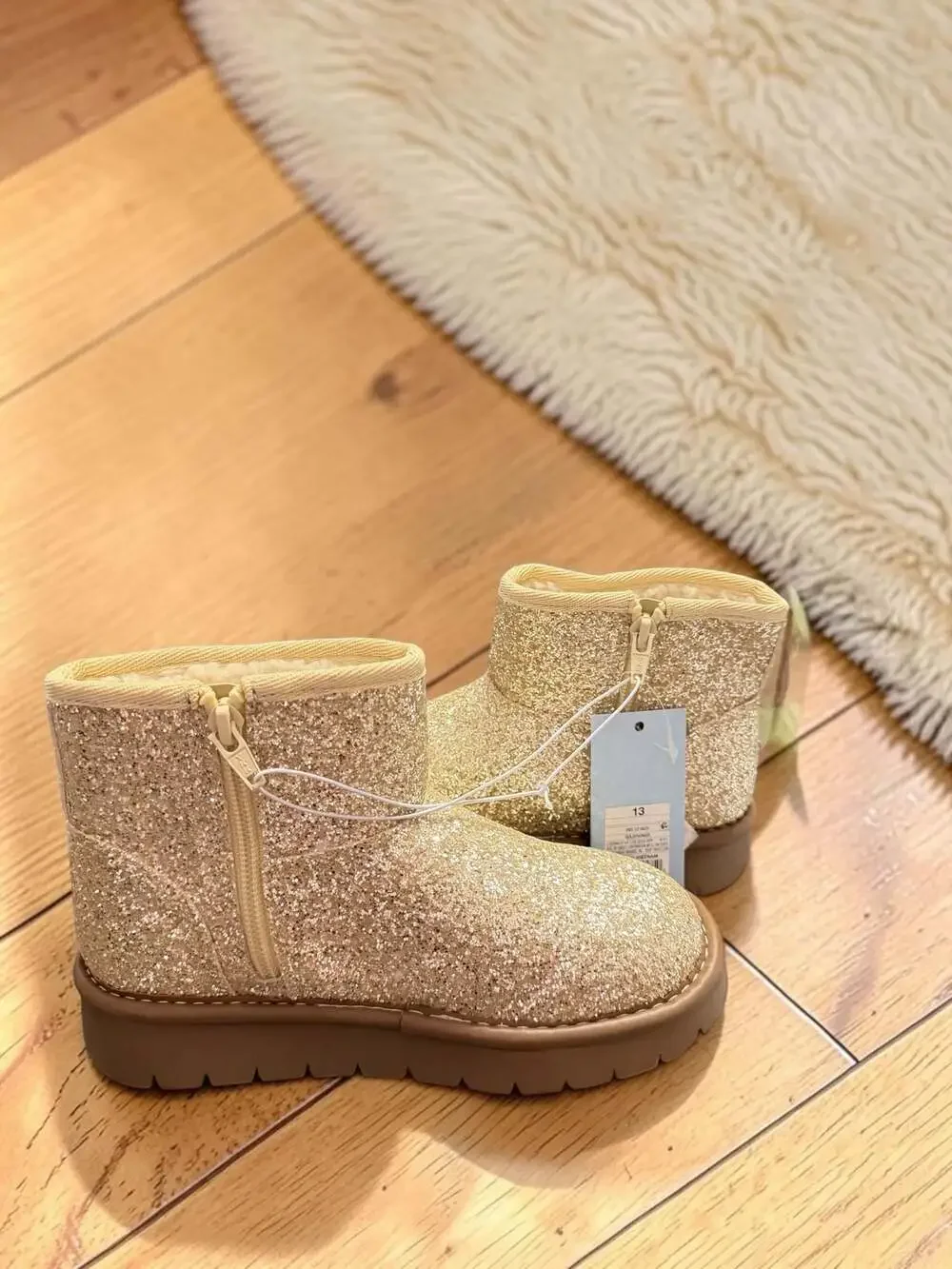 Cat & Jack Toddler Gold Glitter Ankle Zip-Up Boots
